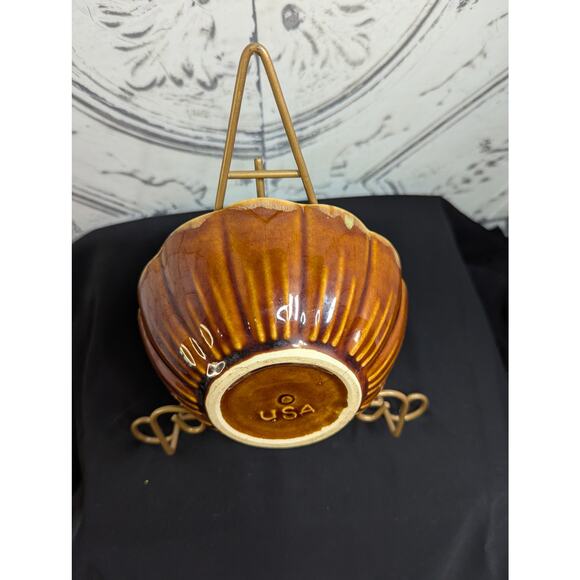 Unmarked Brown Drip Stoneware Glazed Bowl Marked “USA” , Pre-Owned - Picture 3 of 6